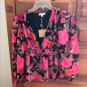 Blu Pepper Floral Blouse - Pink and Black NWT